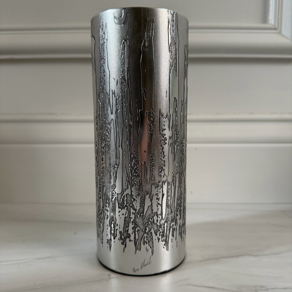 Don Sheil Textured Metalware Stalagmite Cylinder Vase - signed